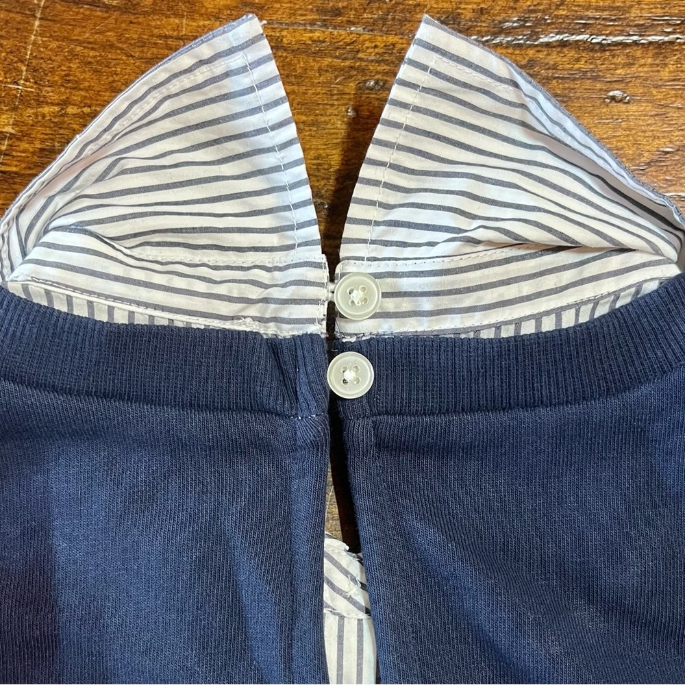 Loft Mixed Media Sweatshirt Women XS Petite Navy Striped Layered Preppy Classic - Picture 7 of 12